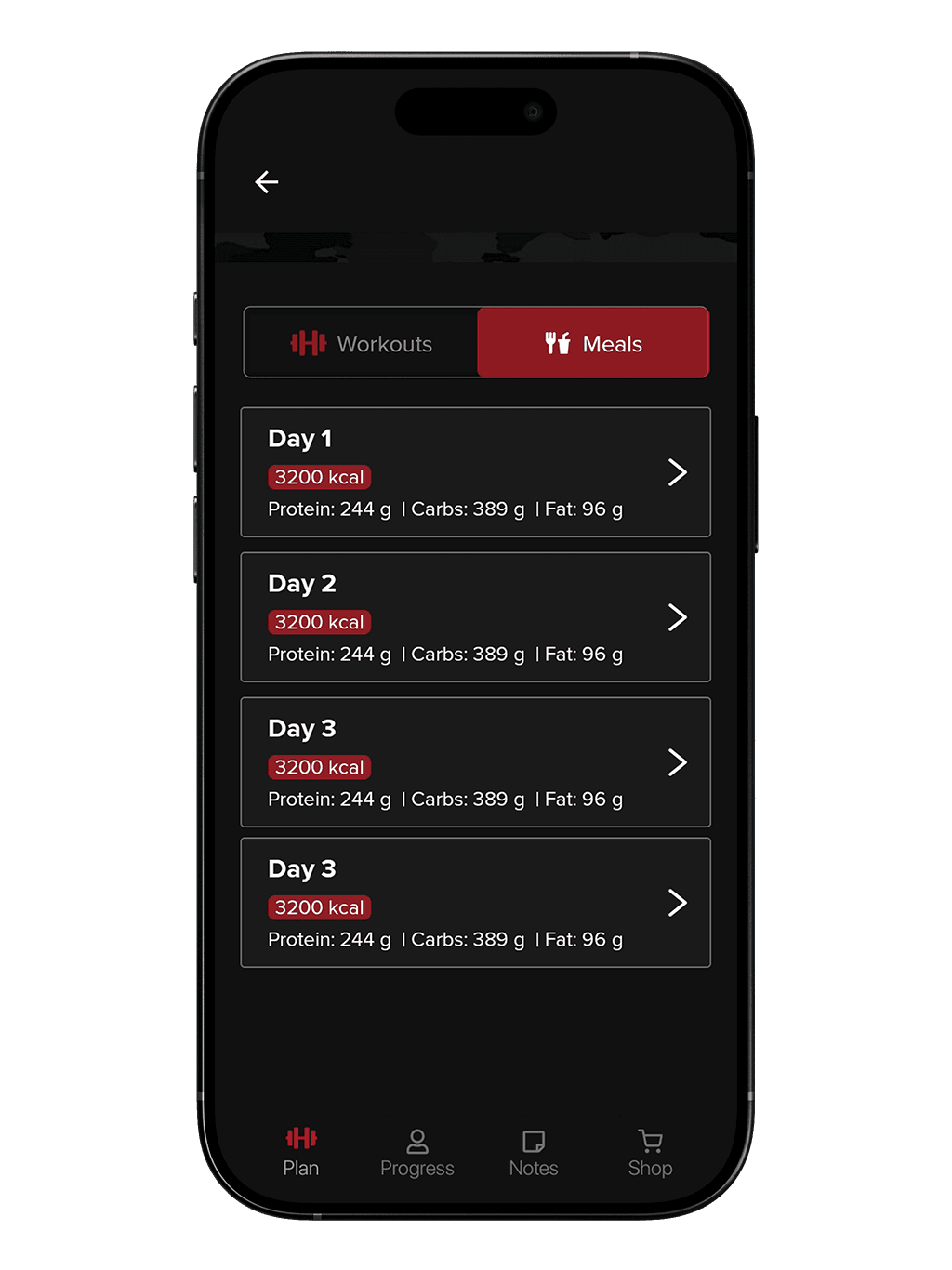 Entrenamiento y nutrición en una sola app project screenshot