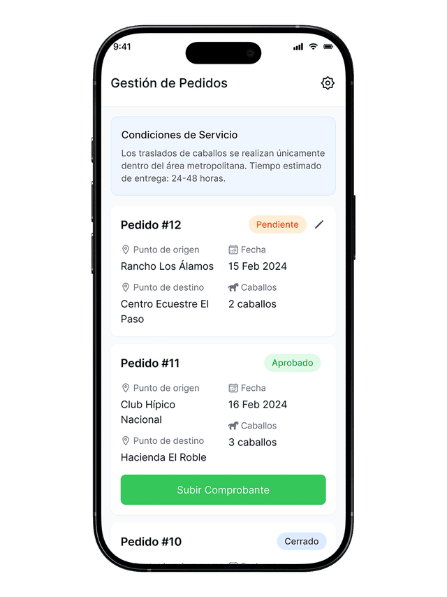La app que optimiza los traslados de caballos de forma segura y organizada UI 1